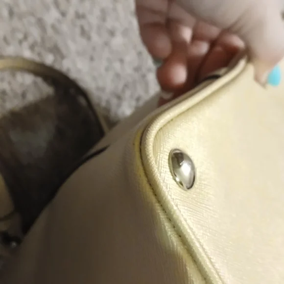 Coach Peyton Saffiano Leather Dome Satchel Cream Gold Champagne Metallic Bag - Picture 10 of 16